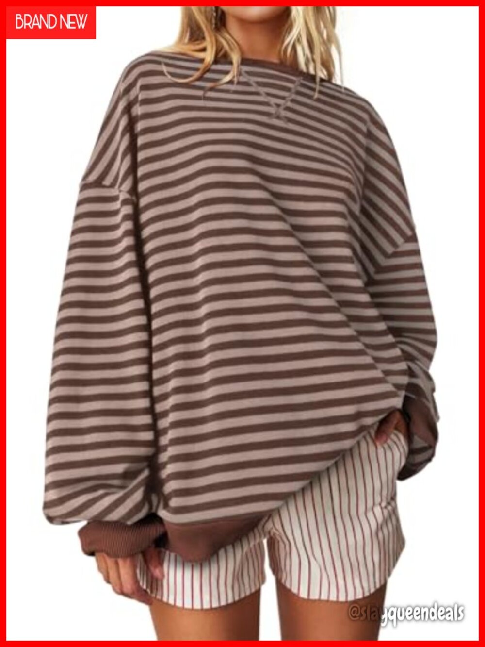 Oversized Striped Crewneck Sweatshirt Long Sleeve Casual Pullover